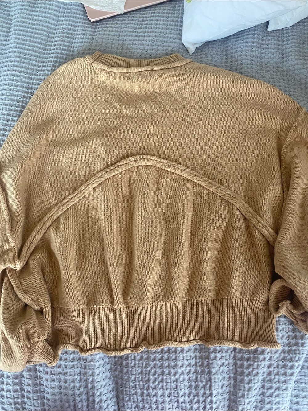 POL Camel Crewneck Sweater with Balloon Sleeves - Picture 3 of 3